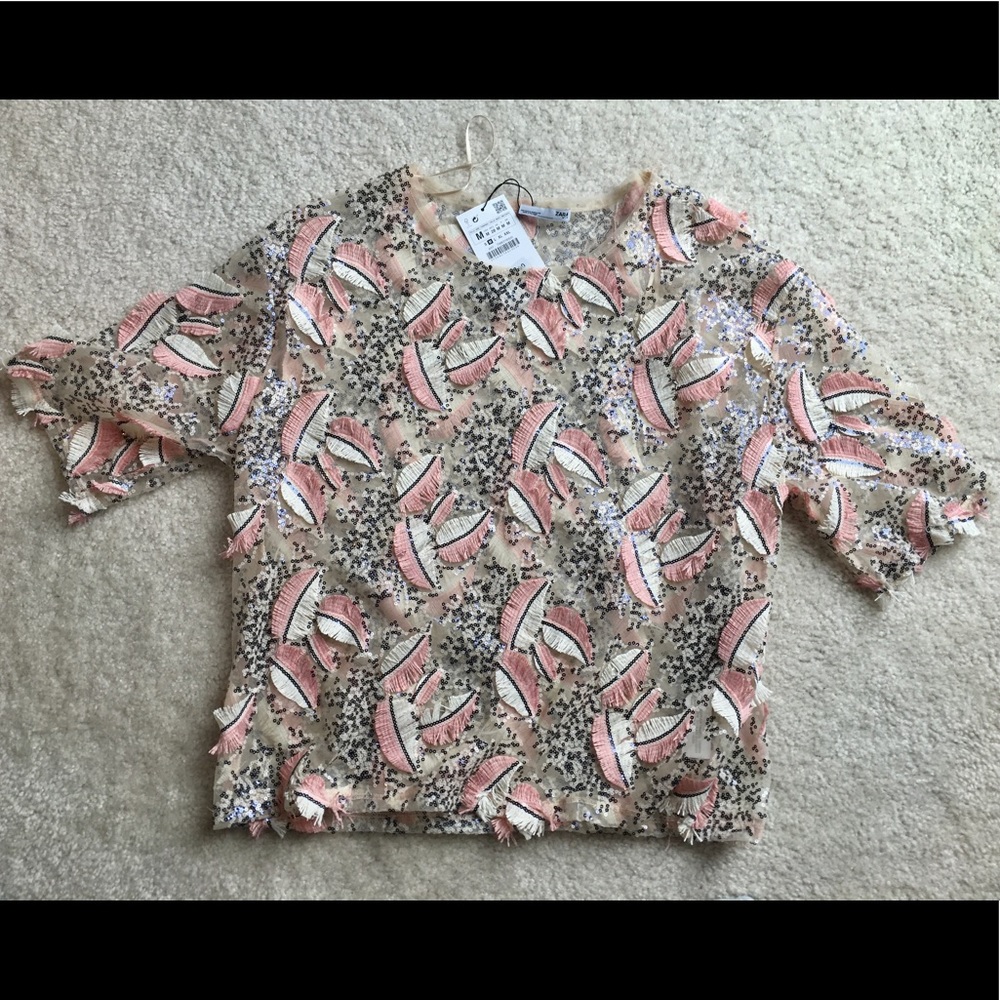 ZARA sequin top MEDIUM NWT